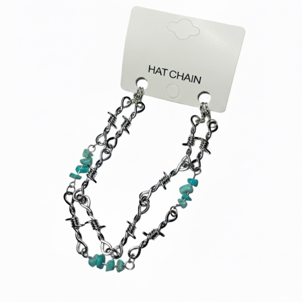2PC Barbed Wire Hat Chain Set Turquoise Western Goth Trucker Hat Chain